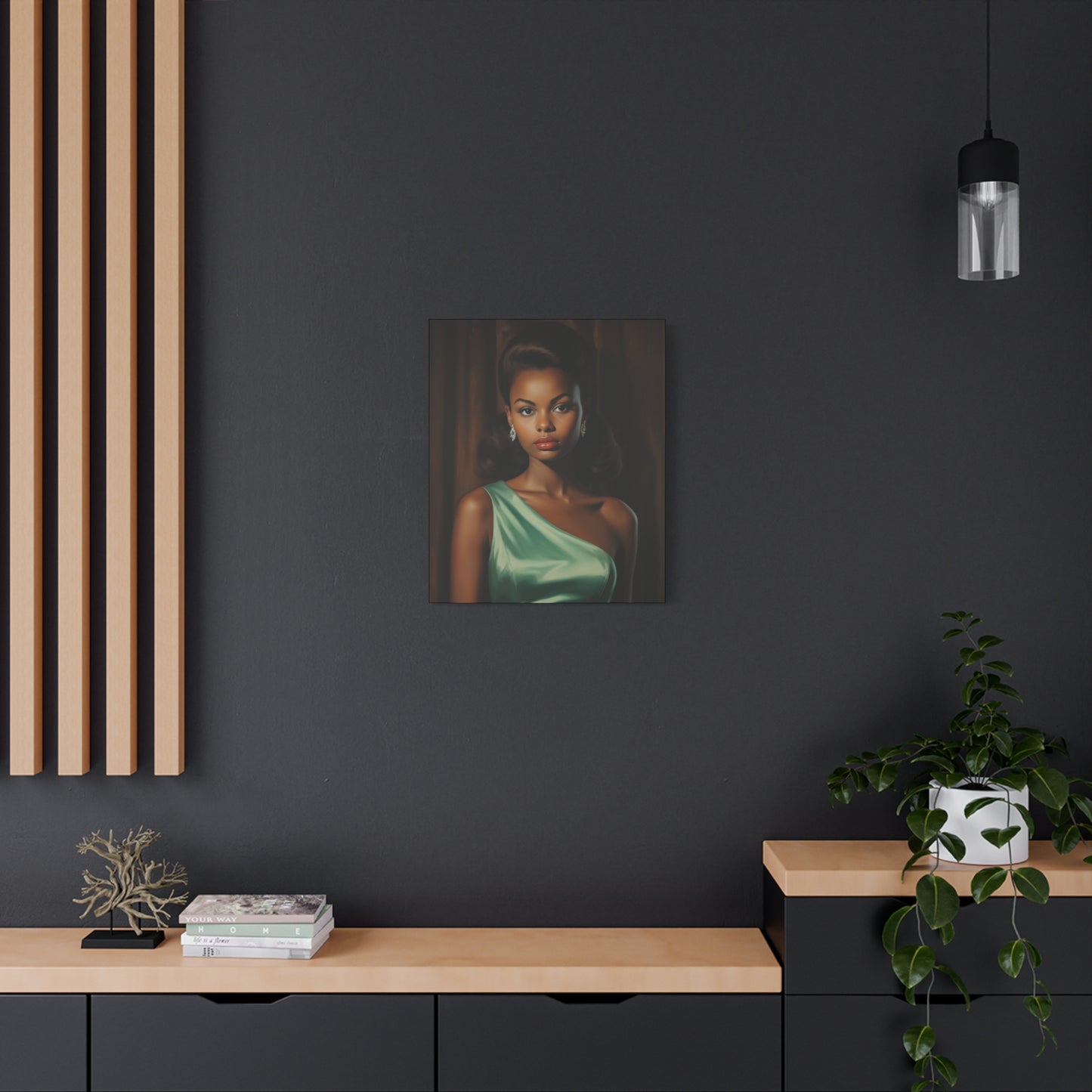Vintage Hollywood Glamour Black Woman, Teal Dress - Mid Century Style