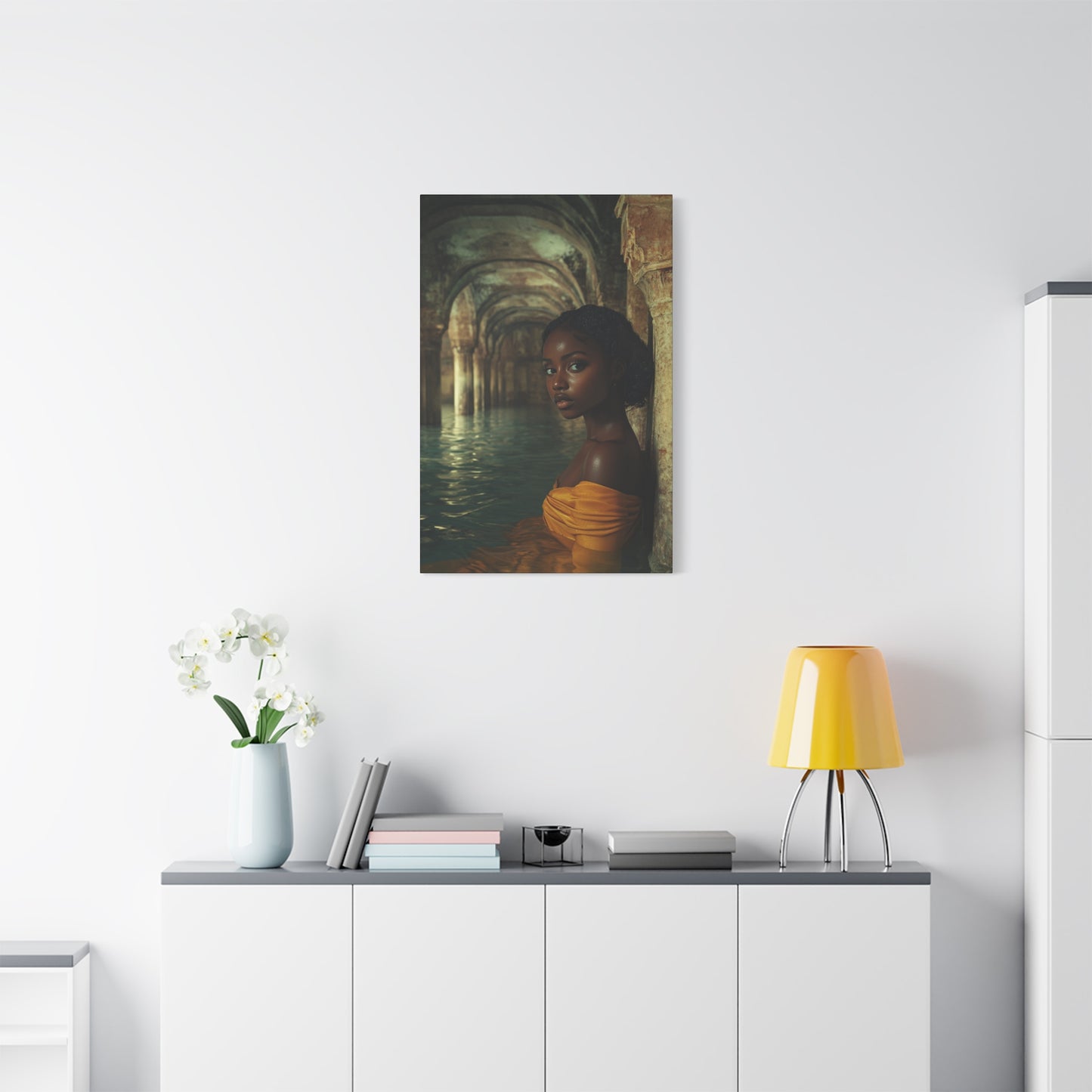 Black Woman in Vintage Yellow Dress Canvas Wall Art
