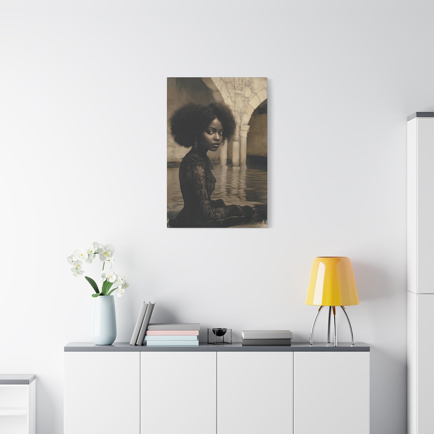 Black Woman in Black Dress - Natural Hair - Home Decor