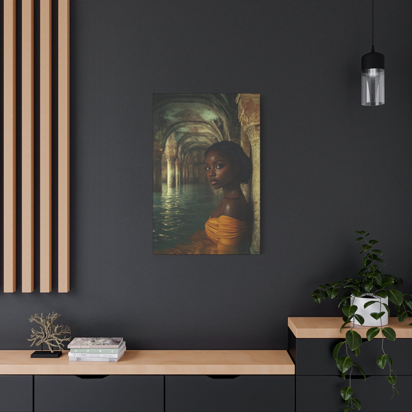Black Woman in Vintage Yellow Dress Canvas Wall Art