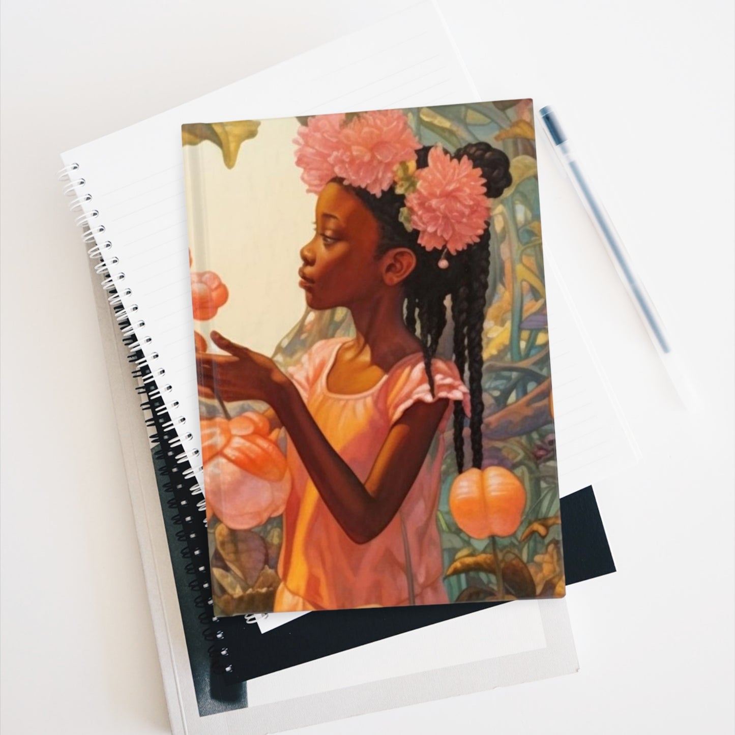 Black Girl with Crown & Dear in Forest, Hardcover Writing Journal