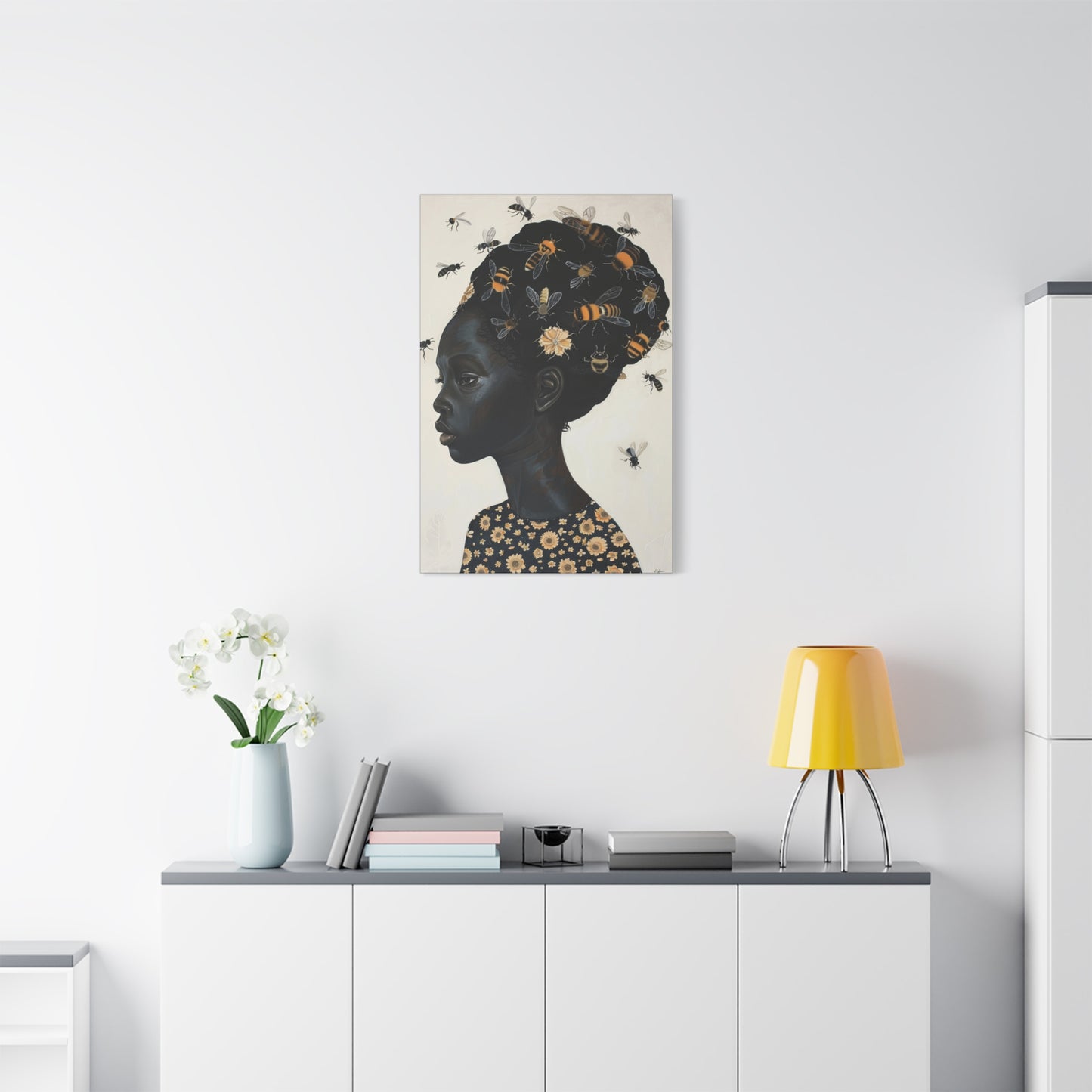 Beautiful Woman Bees and Flower Themes - Canvas Wall Art