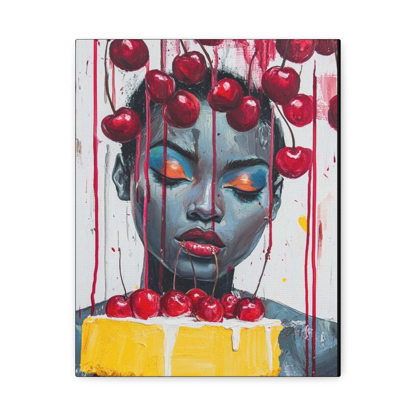 Bold & Beautiful Cherry Portrait – Black Woman Holding Cake Wall Art