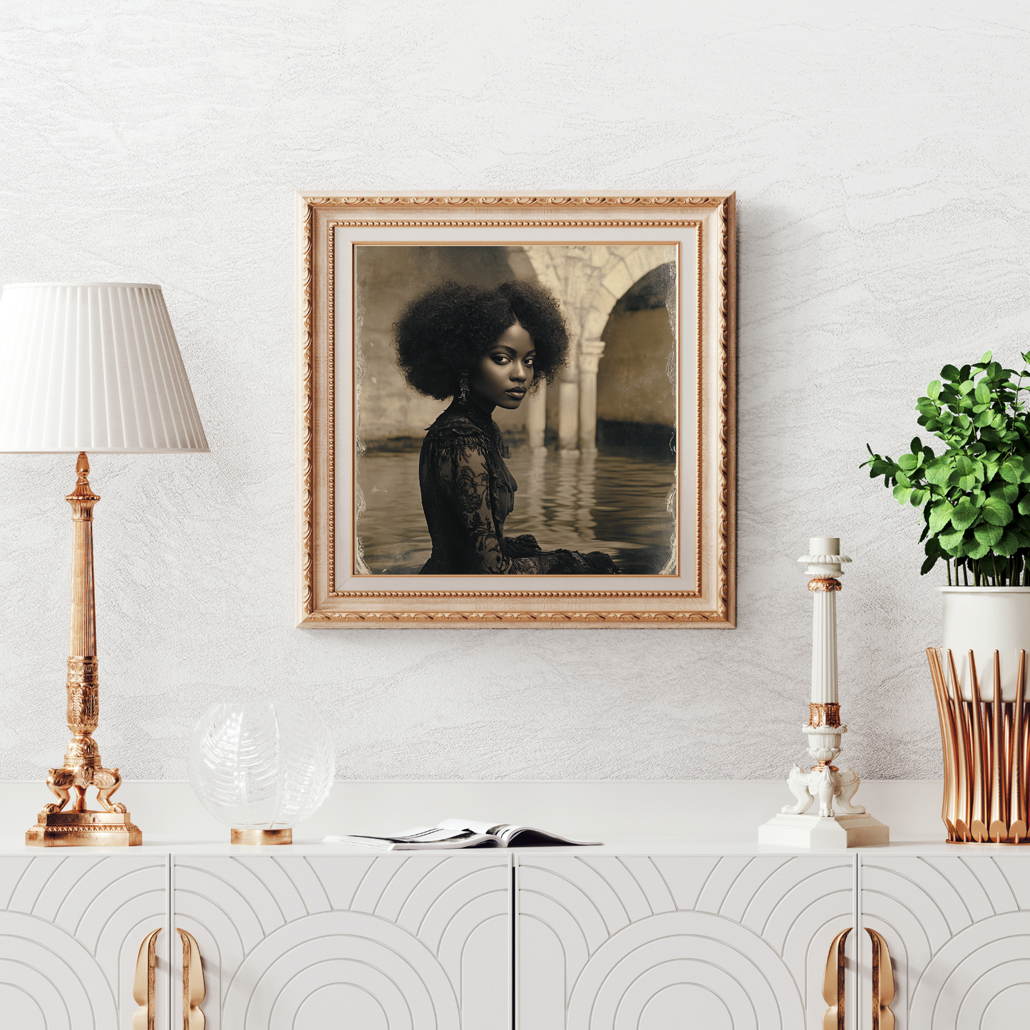 Black Woman in Black Dress - Natural Hair - Home Decor