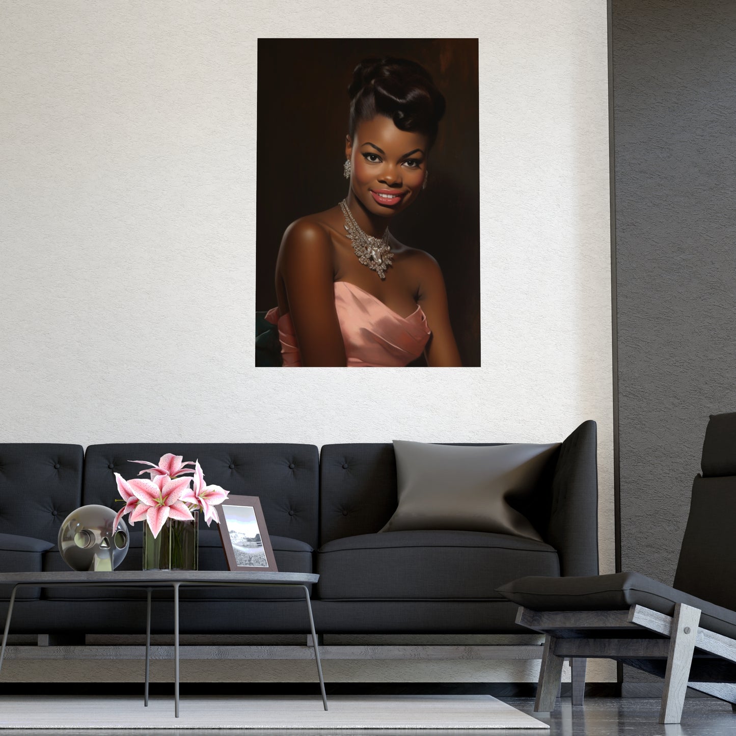 Vintage Black Woman in Pink Dress - Hollywood Glam