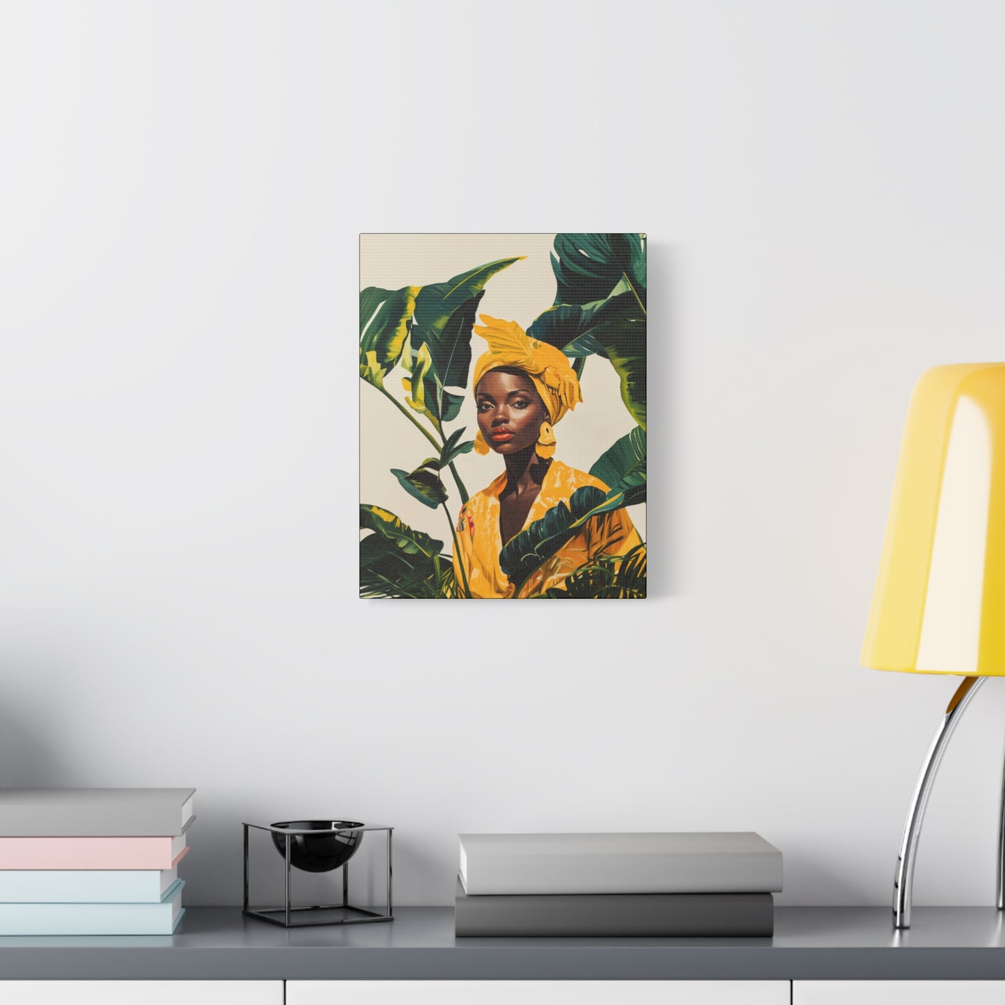 Black Woman in Yellow Headwrap and Dress, Canvas Wall Art