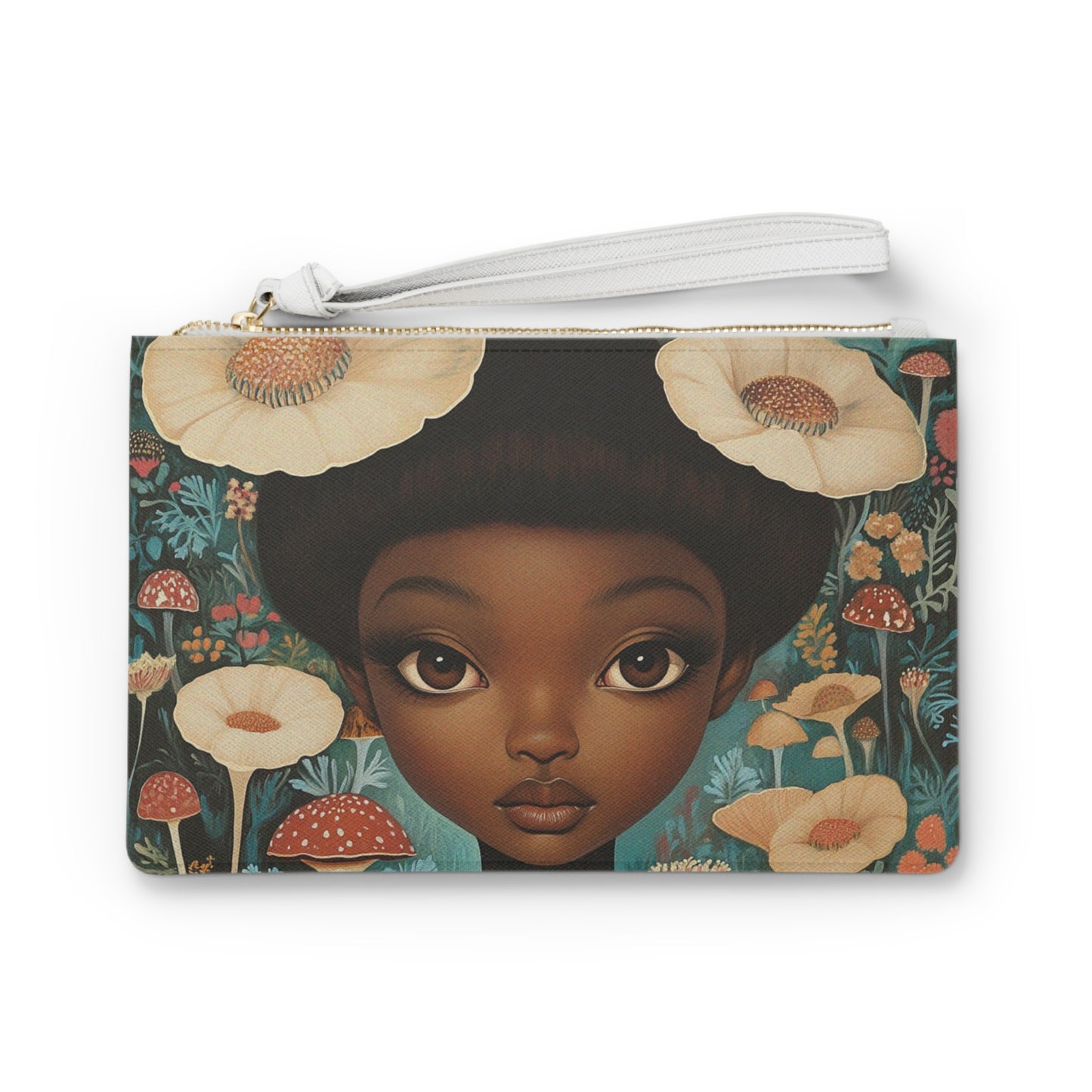 Black Mushroom Garden Fairy Vegan Clutch Bag