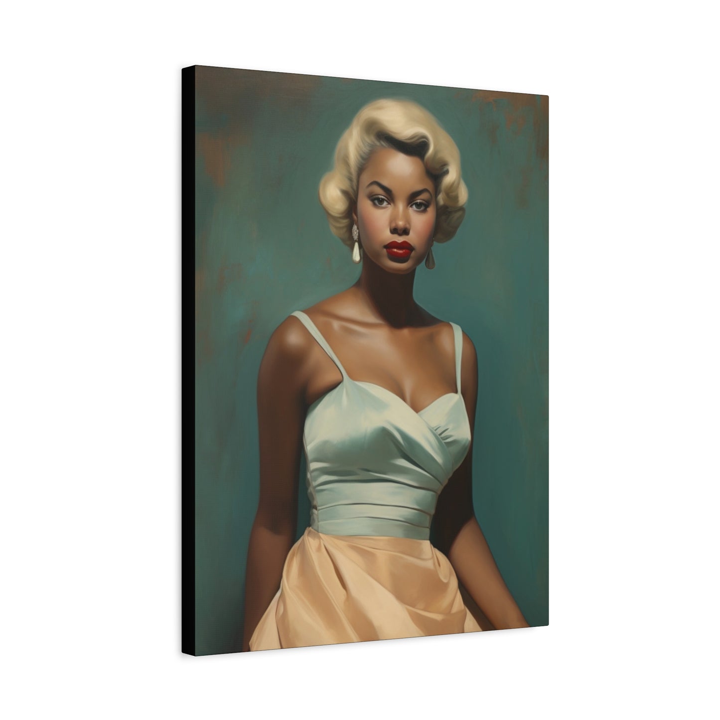 Hollywood Glam Black Woman, Blonde Hair – Blue & Gold Dress