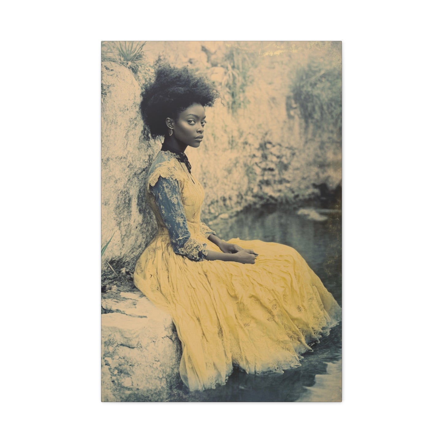 Cinematic Black Beauty - Natural Hair - Yellow Dress - Fountain