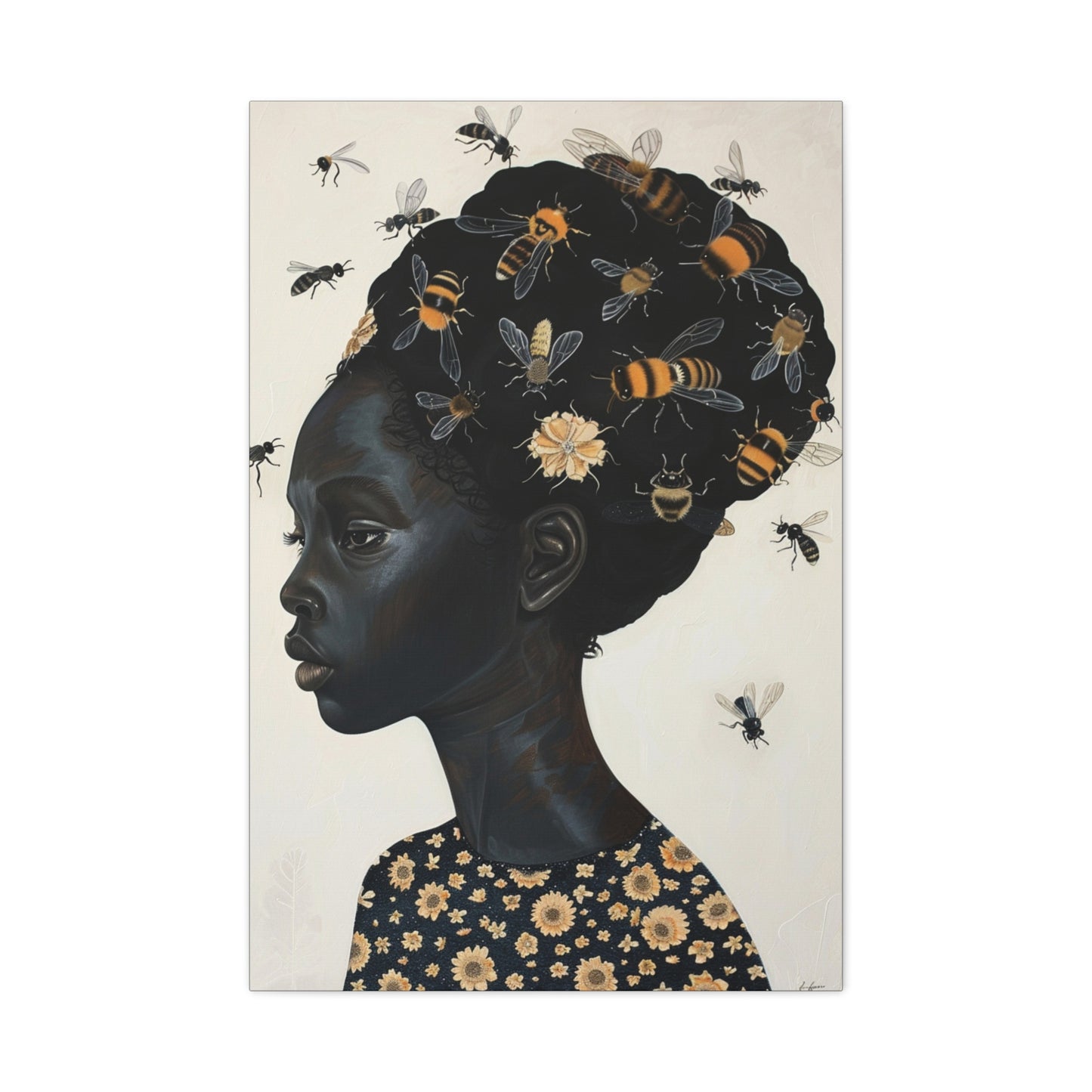 Beautiful Woman Bees and Flower Themes - Canvas Wall Art