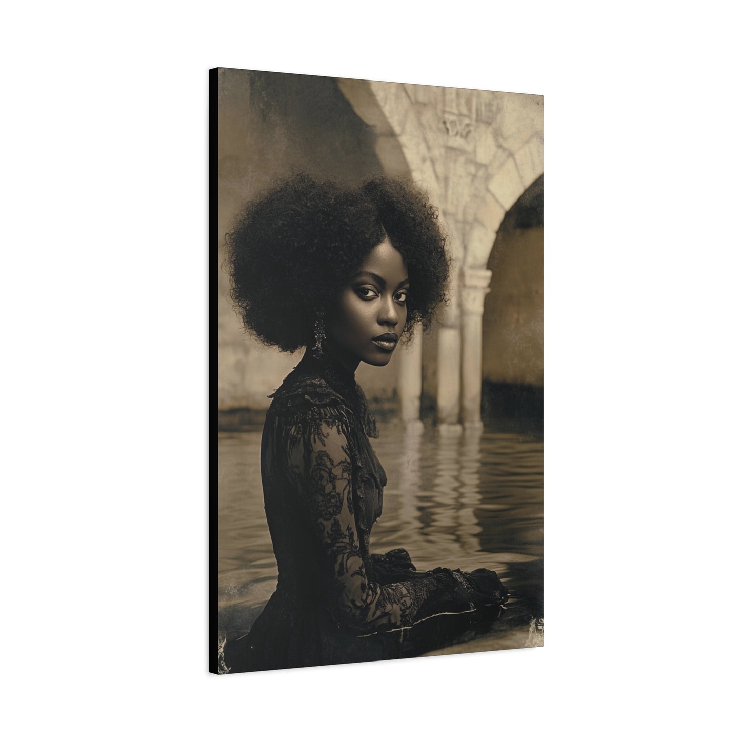 Black Woman in Black Dress - Natural Hair - Home Decor