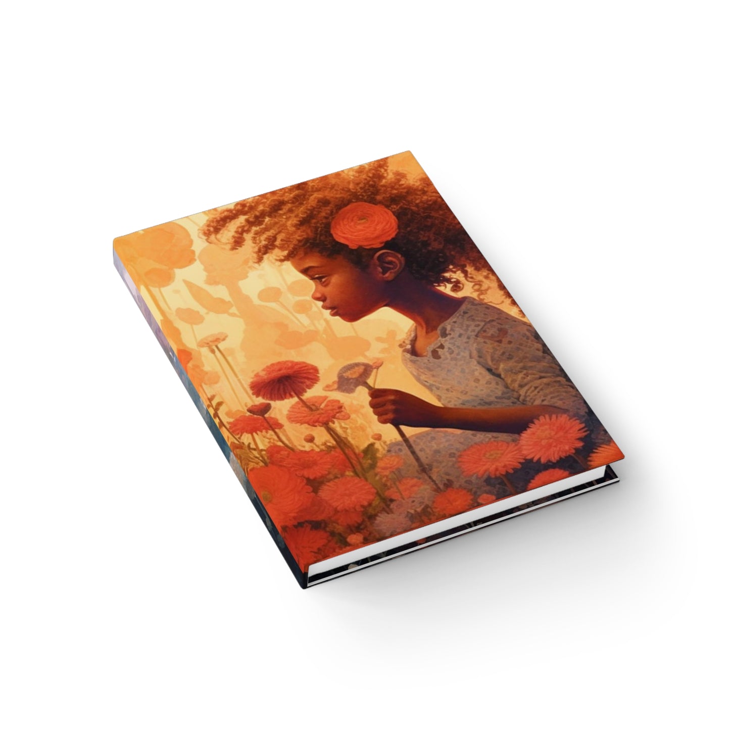 Black Girls in Flower Field, Natural Hair Hardcover Journal for Writing, Lined