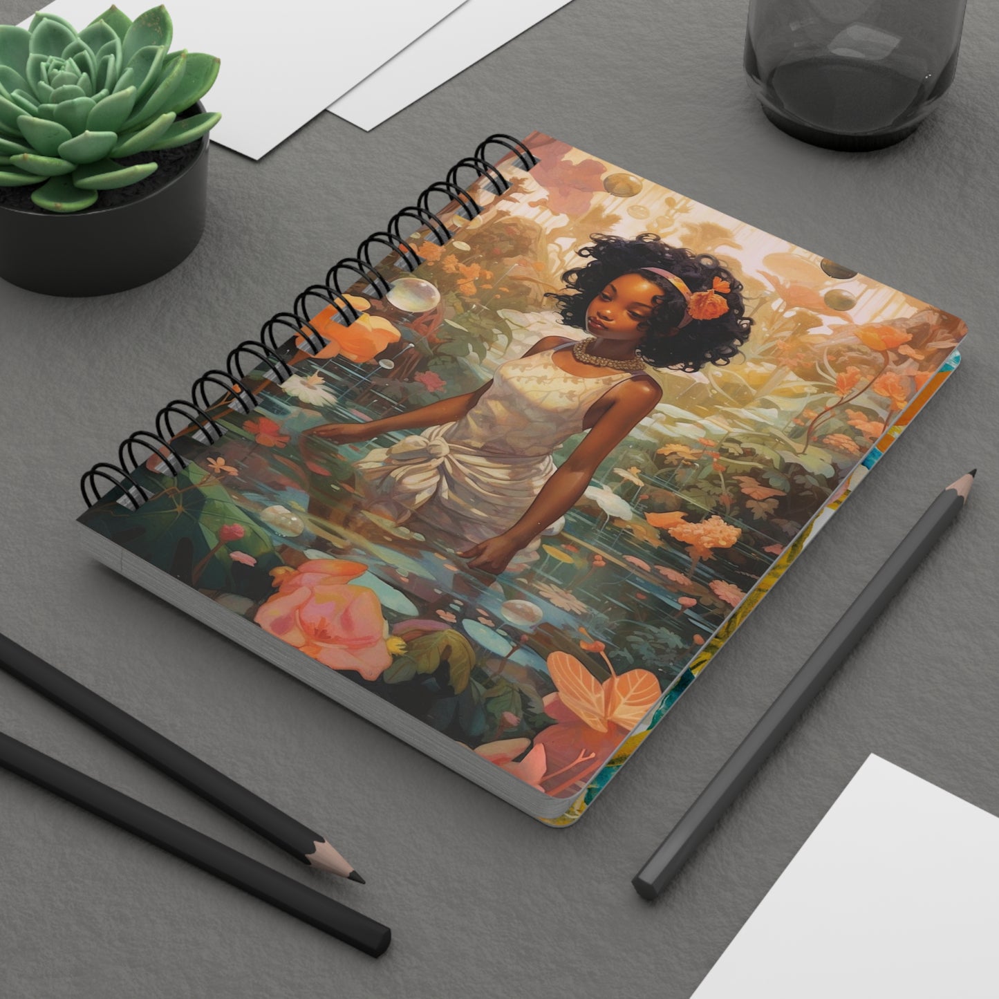 Flowers, Water, and Black Woman | Spiral Bound & Lined Journal