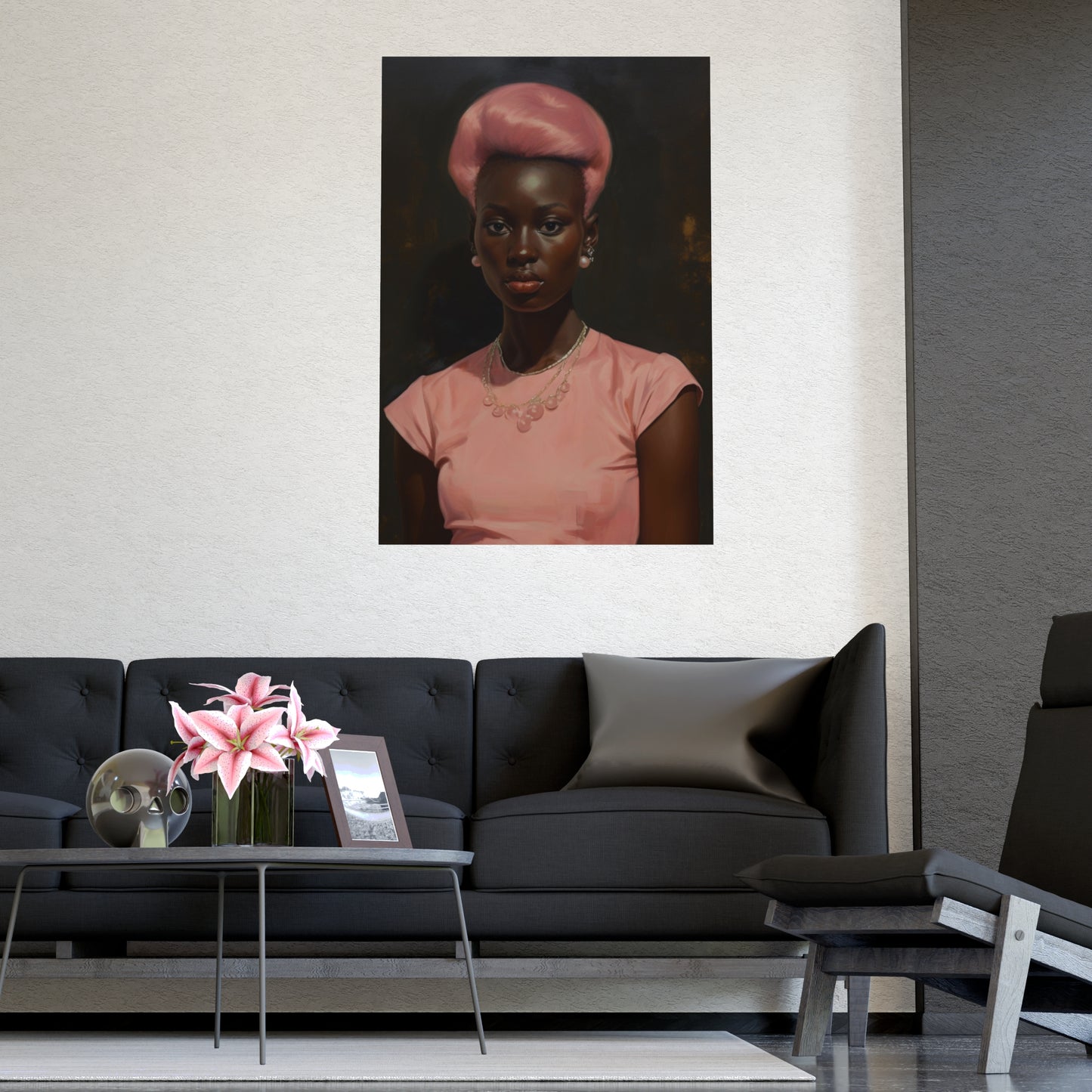 Vintage Hollywood Glamour Poster, Black woman - Pink Dress - Pink Hair