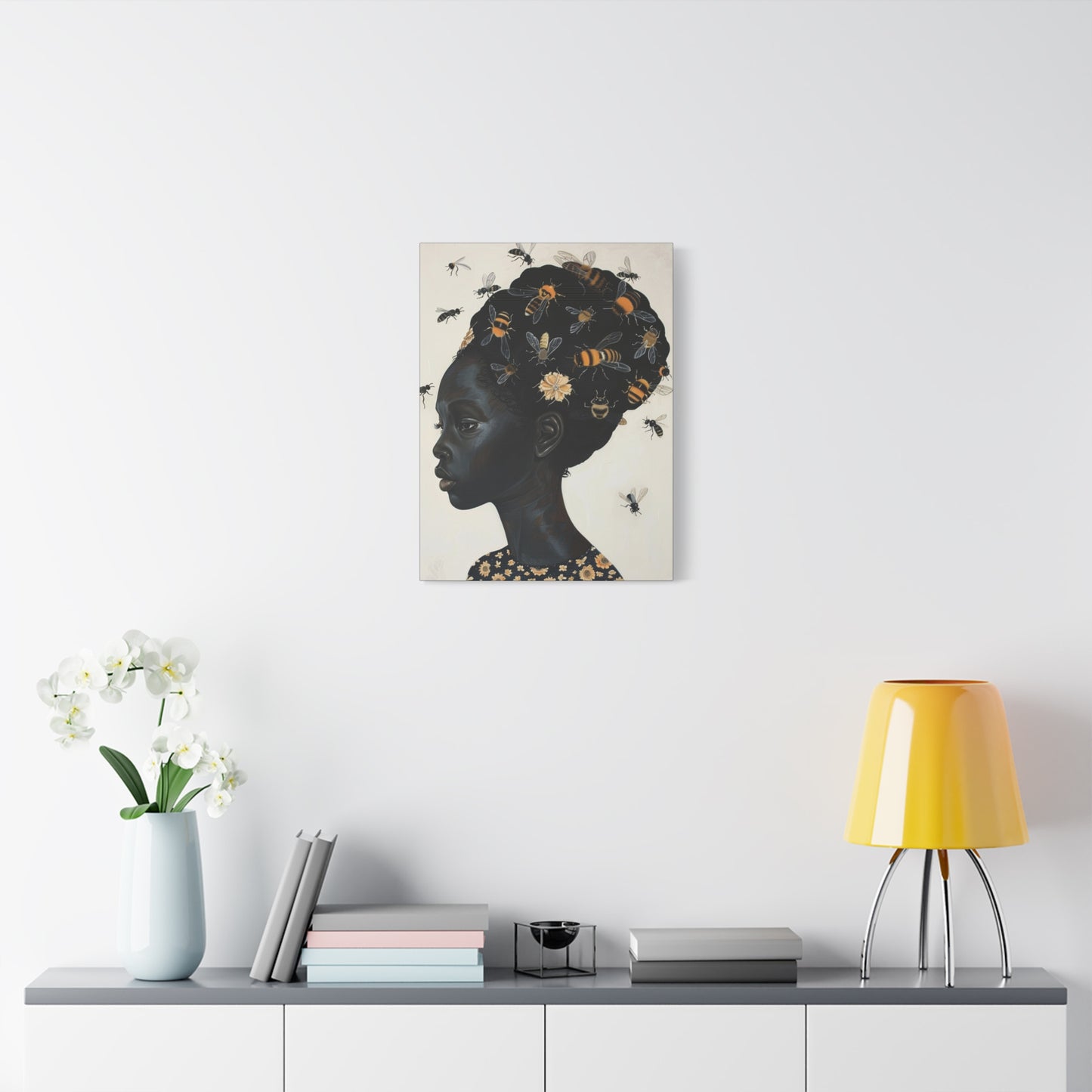Beautiful Woman Bees and Flower Themes - Canvas Wall Art