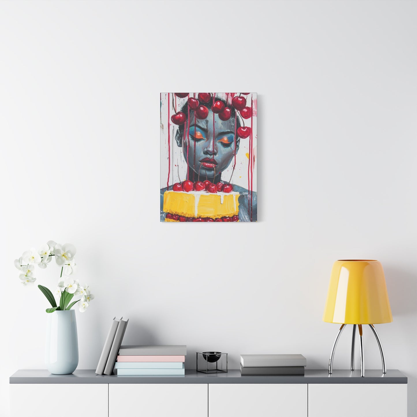 Bold & Beautiful Cherry Portrait – Black Woman Holding Cake Wall Art