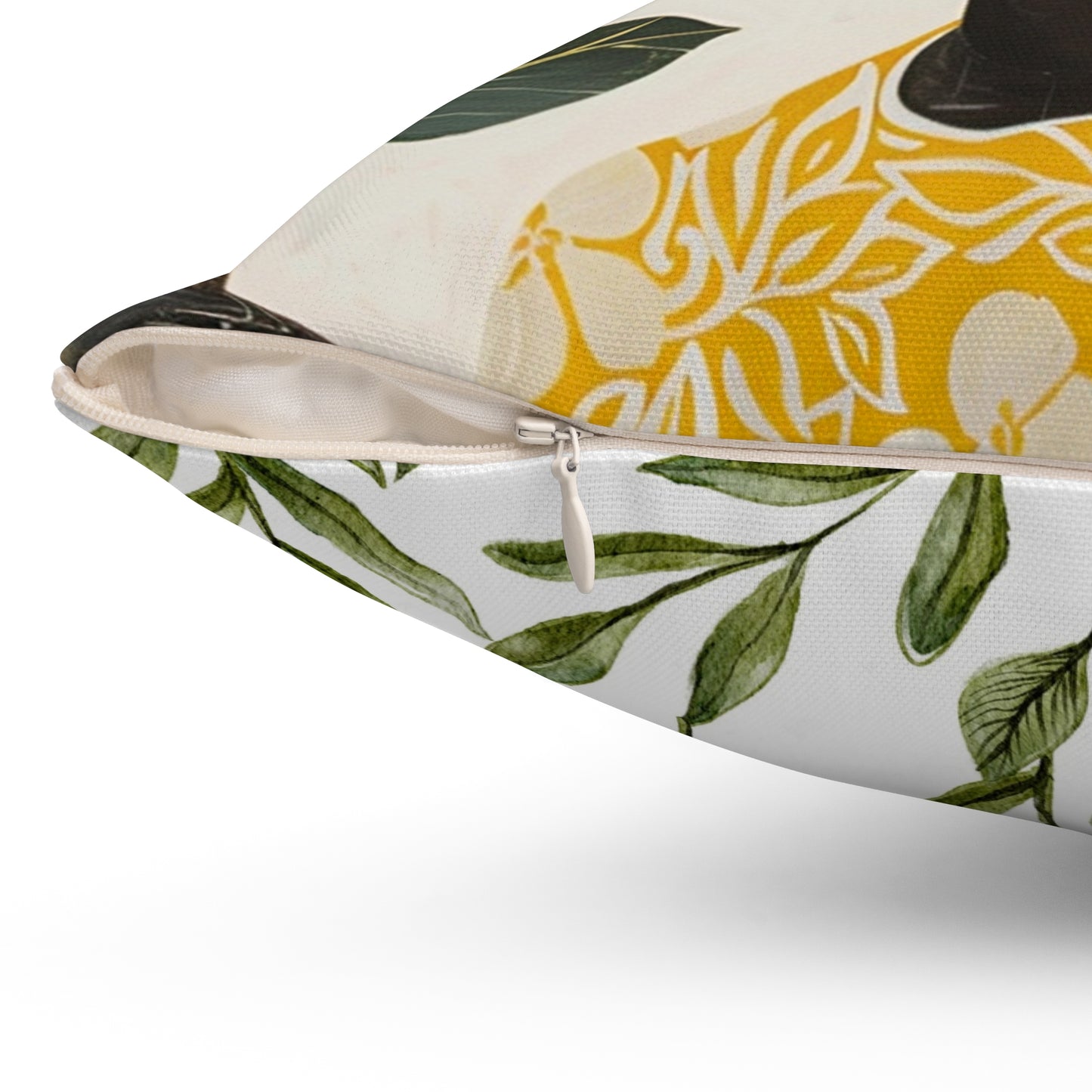 Black Woman, Yellow Bird & Flowers Art | Square Pillow with Zipper | 4 sizes