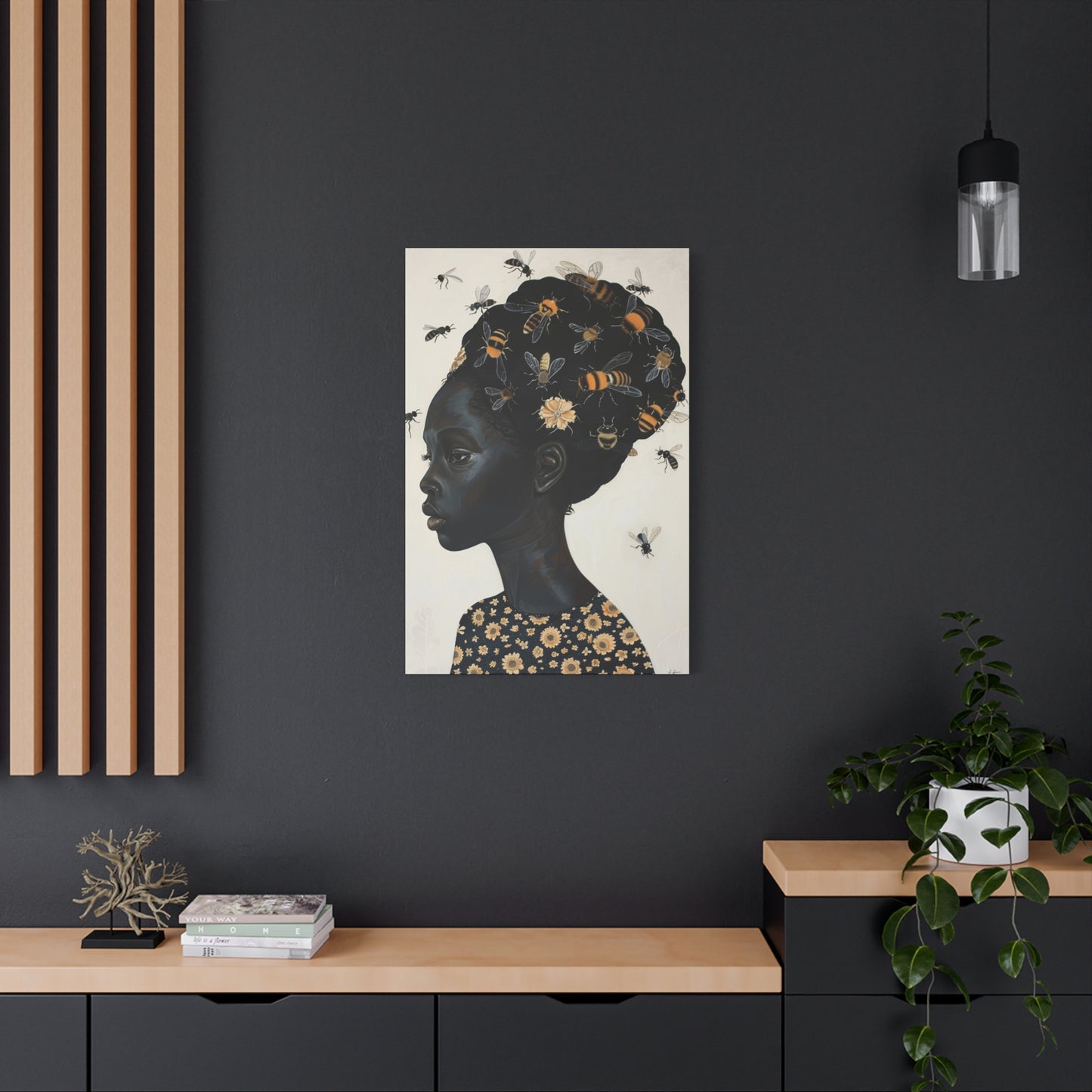 Beautiful Woman Bees and Flower Themes - Canvas Wall Art