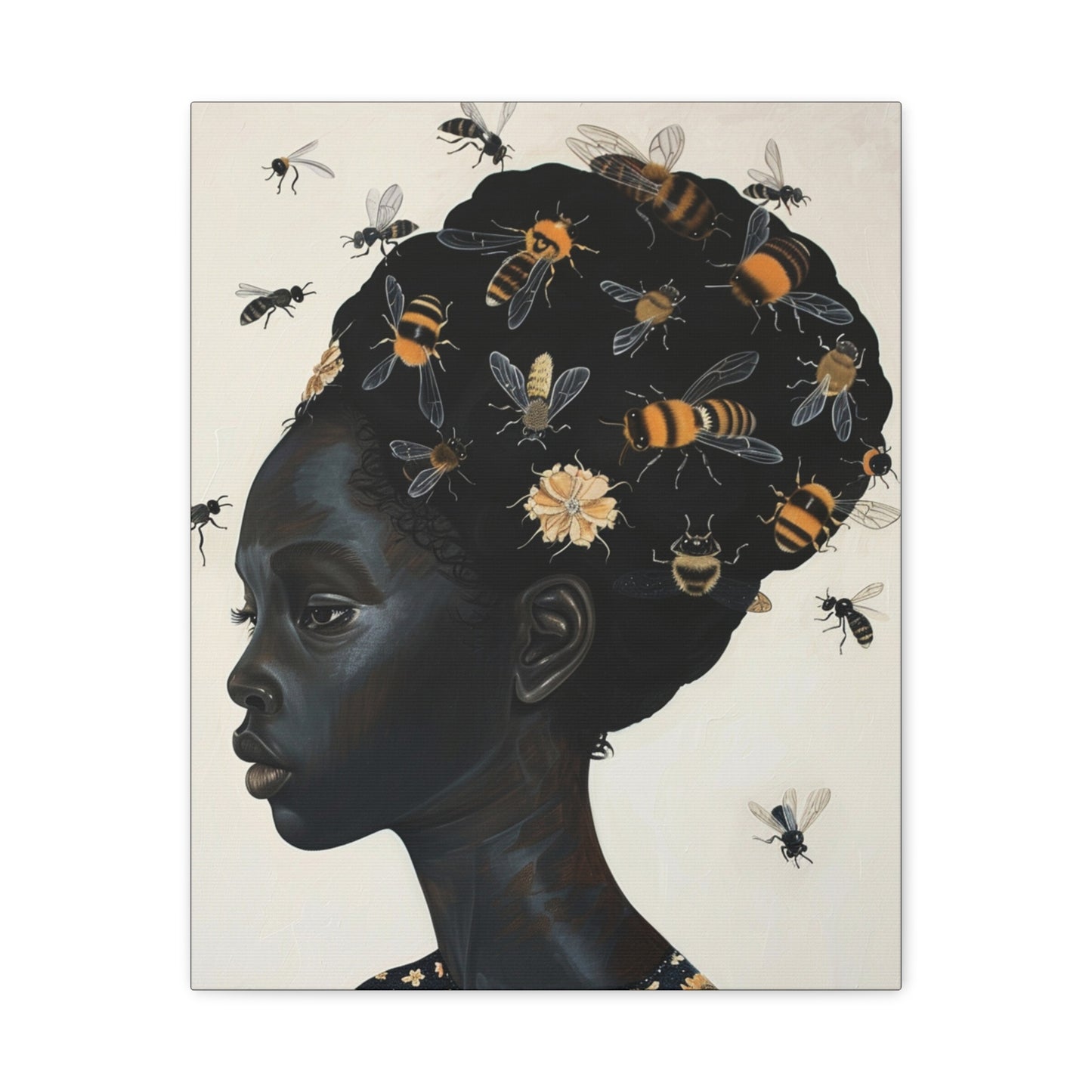 Beautiful Woman Bees and Flower Themes - Canvas Wall Art