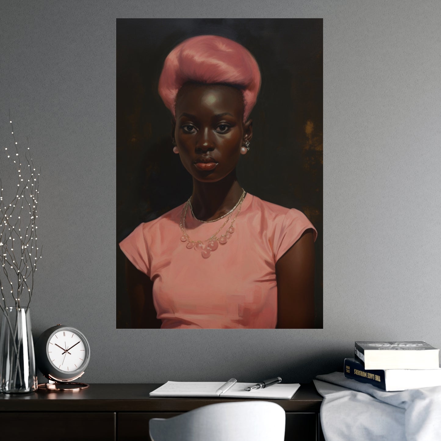 Vintage Hollywood Glamour Poster, Black woman - Pink Dress - Pink Hair