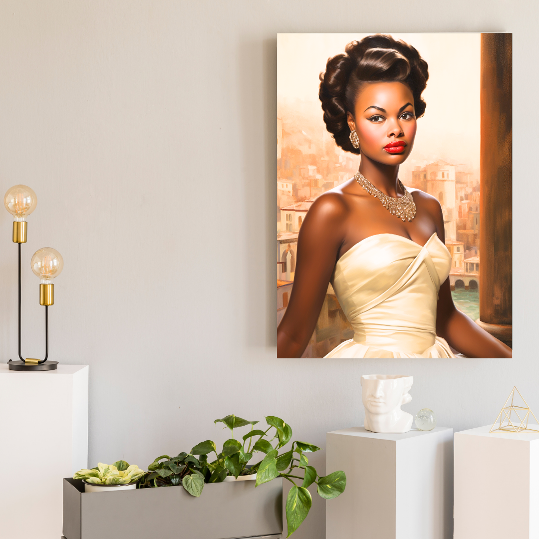 Retro Hollywood Glam Black Woman Poster – Sophisticated Art for Home or Office