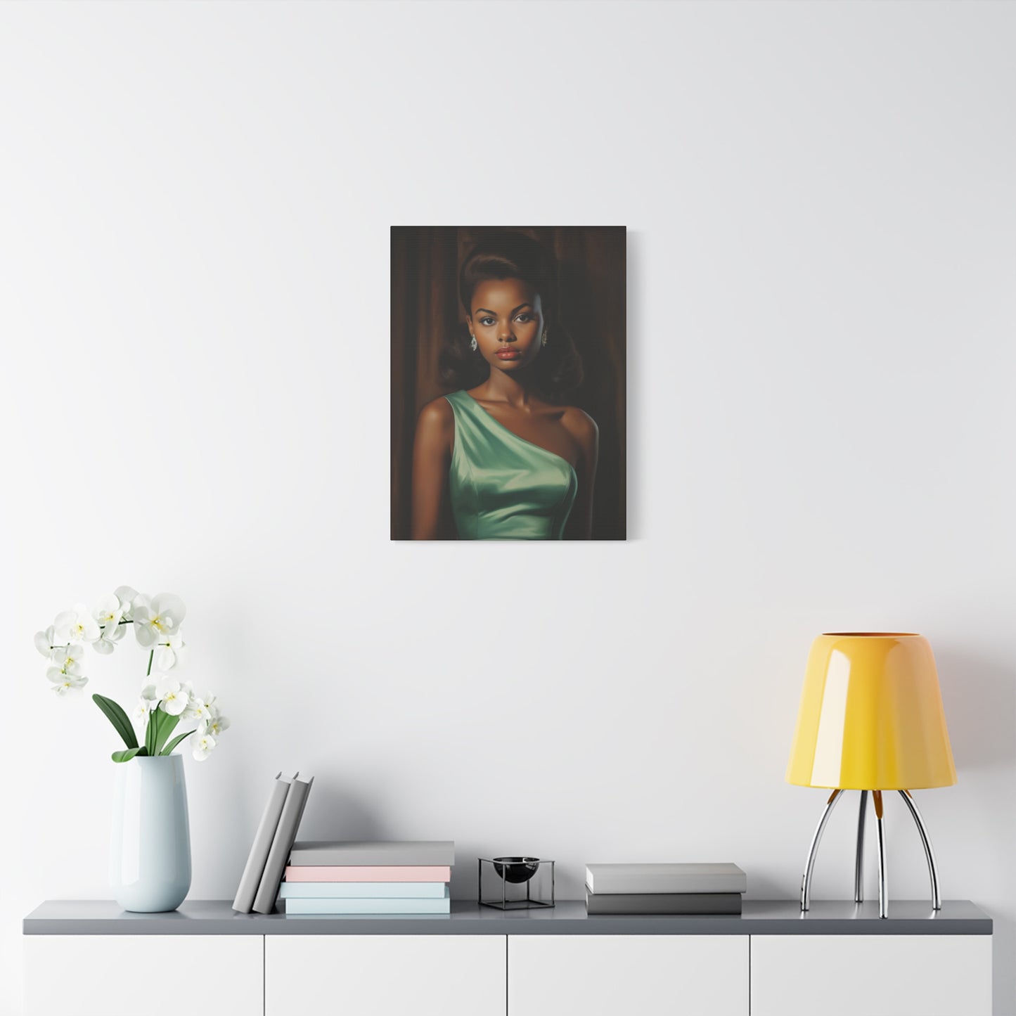 Vintage Hollywood Glamour Black Woman, Teal Dress - Mid Century Style