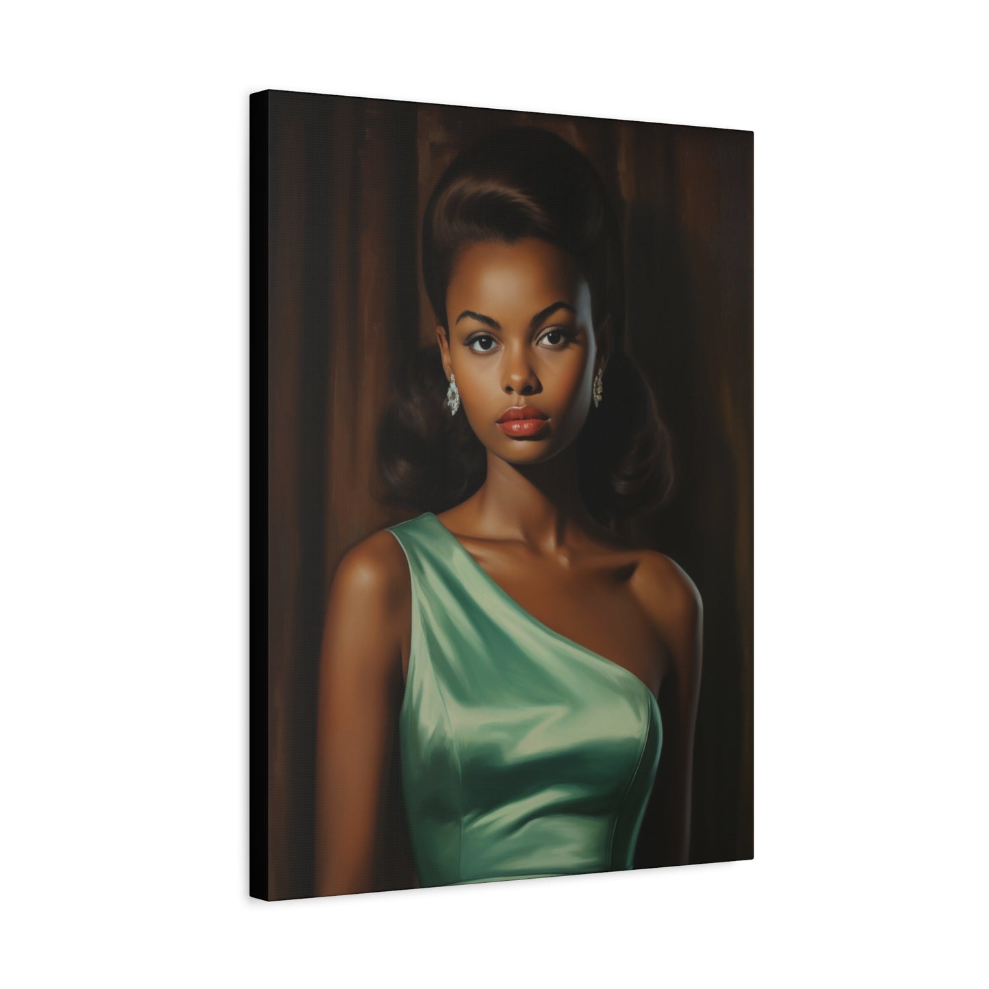 Vintage Hollywood Glamour Black Woman, Teal Dress - Mid Century Style