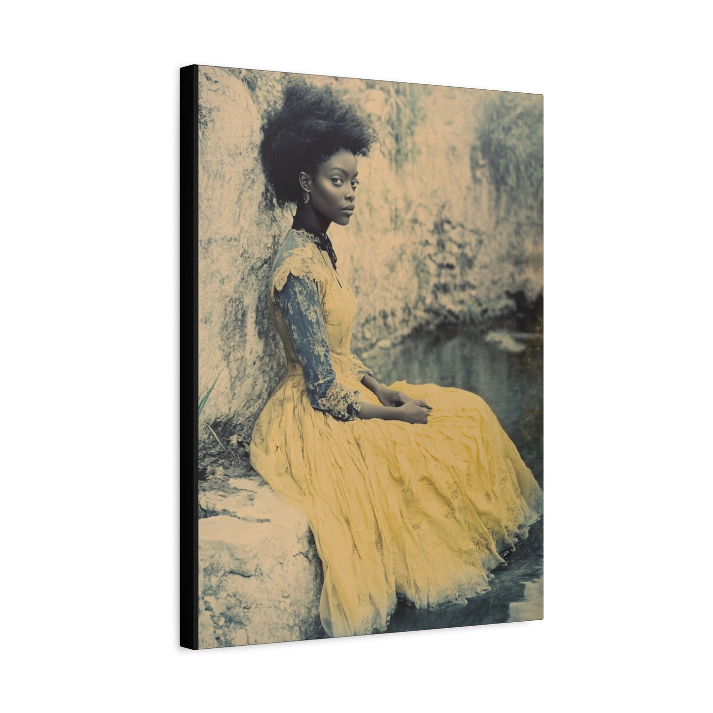 Cinematic Black Beauty - Natural Hair - Yellow Dress - Fountain