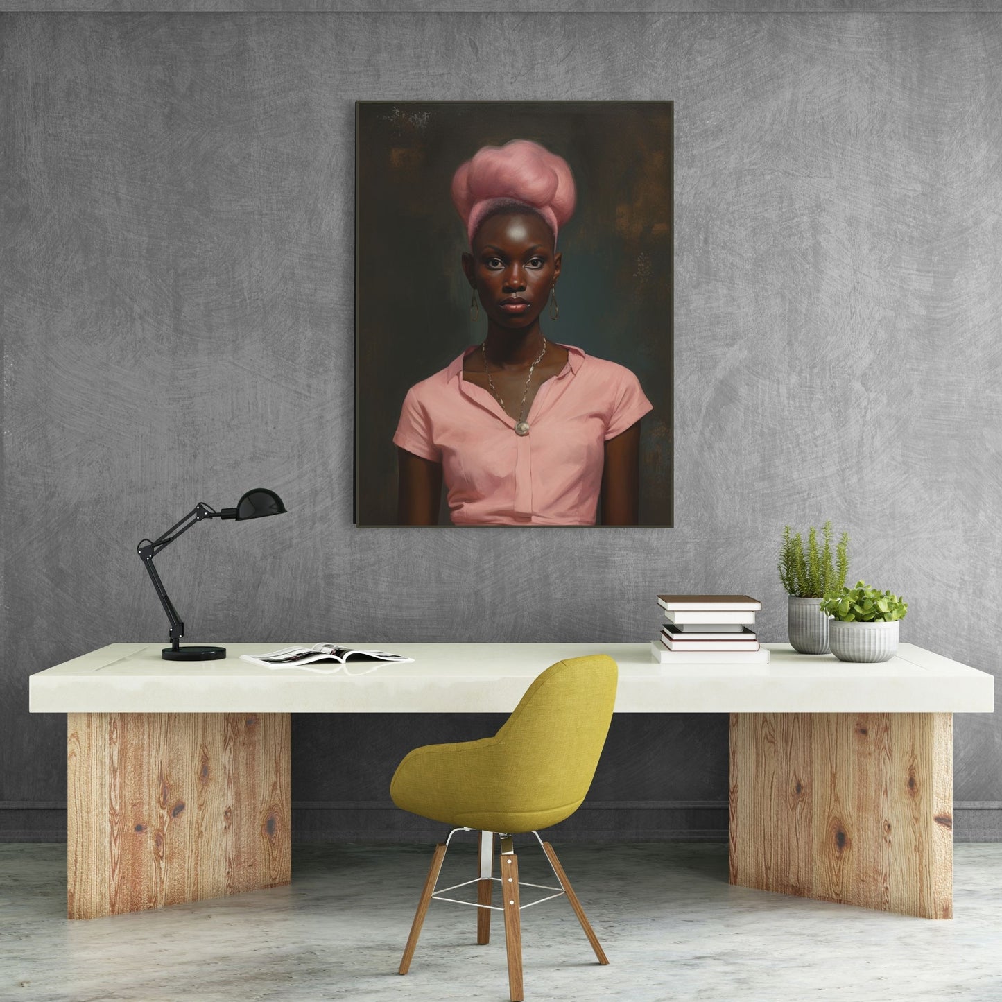 Vintage Hollywood Glamour Poster, Black woman - Pink Dress - Pink Hair