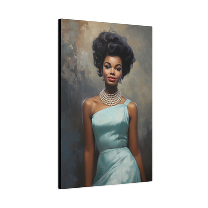 Classic Black Beauty in Light Blue Dress Poster - Retro Glamour