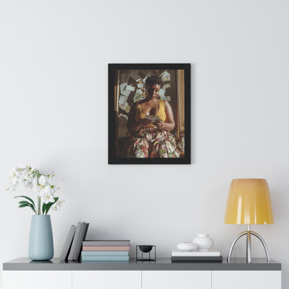 Warm Aesthetic Poster – Black Woman Reading in Floral Skirt with Handwritten Notes
