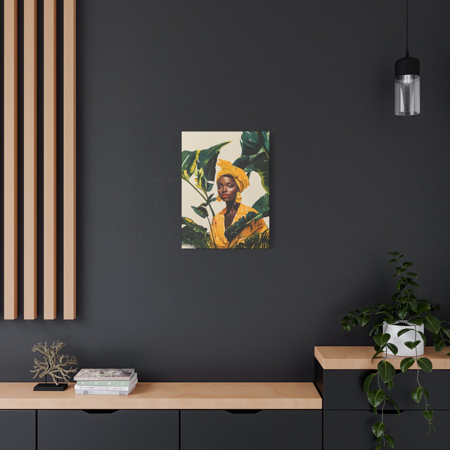 Black Woman in Yellow Headwrap and Dress, Canvas Wall Art