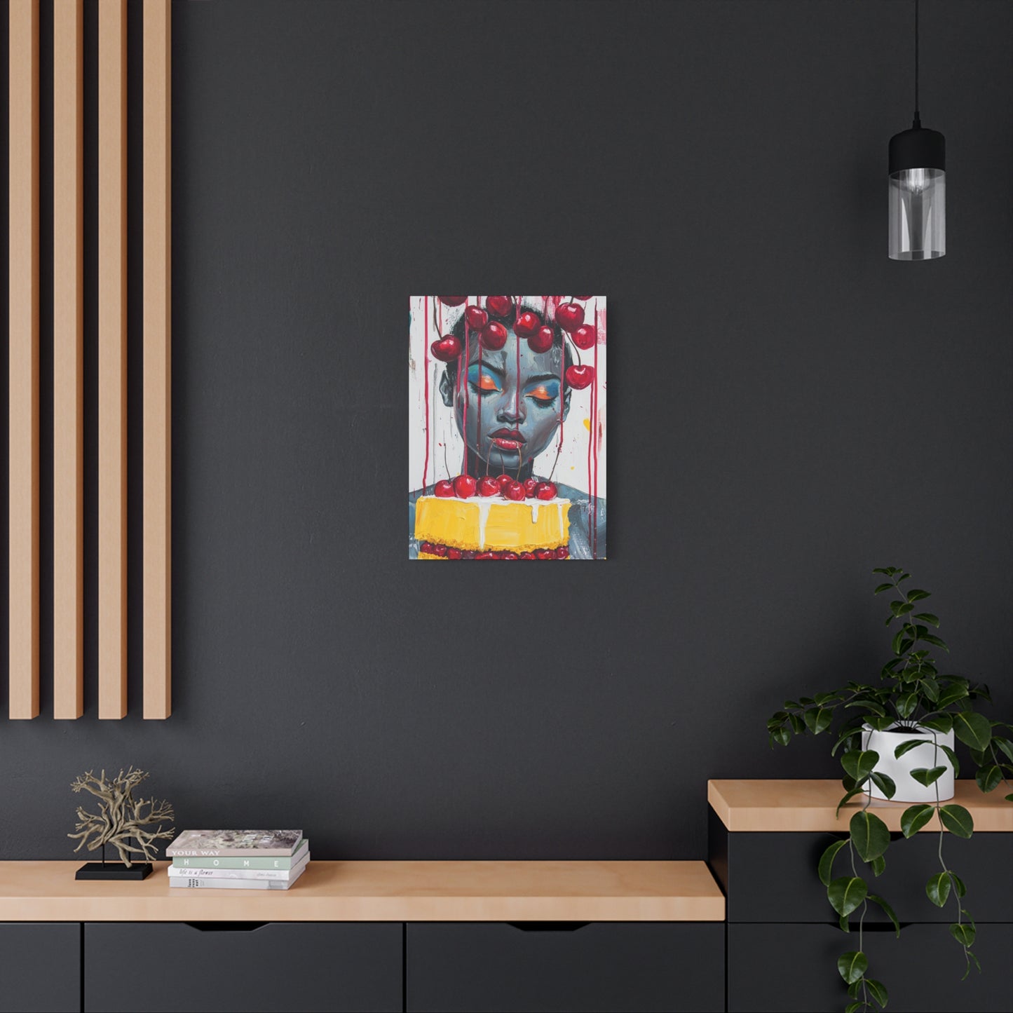 Bold & Beautiful Cherry Portrait – Black Woman Holding Cake Wall Art