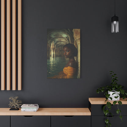 Black Woman in Vintage Yellow Dress Canvas Wall Art