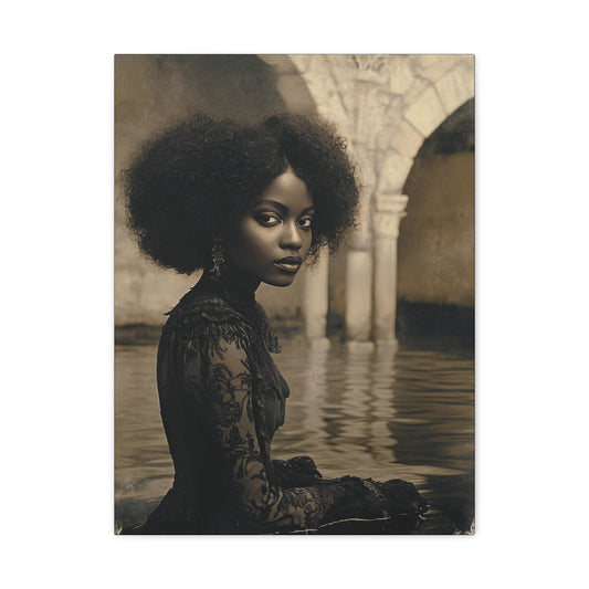 Black Woman in Black Dress - Natural Hair - Home Decor