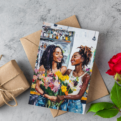 Black Floral Illustration, Black Women w/ Bouquet - Appreciation & Gratitude