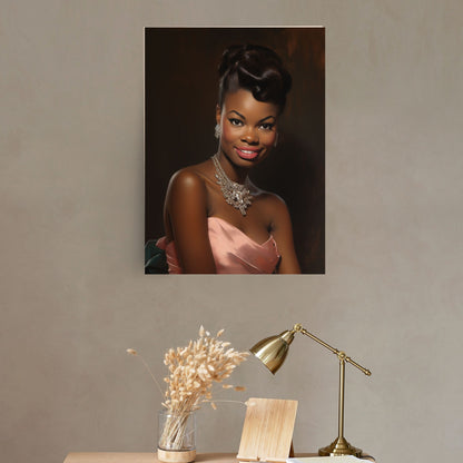 Vintage Black Woman in Pink Dress - Hollywood Glam