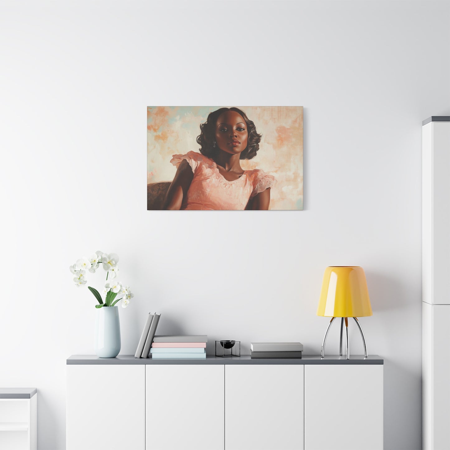 Vintage Glam Retro Canvas – Black Woman, Peach Dress