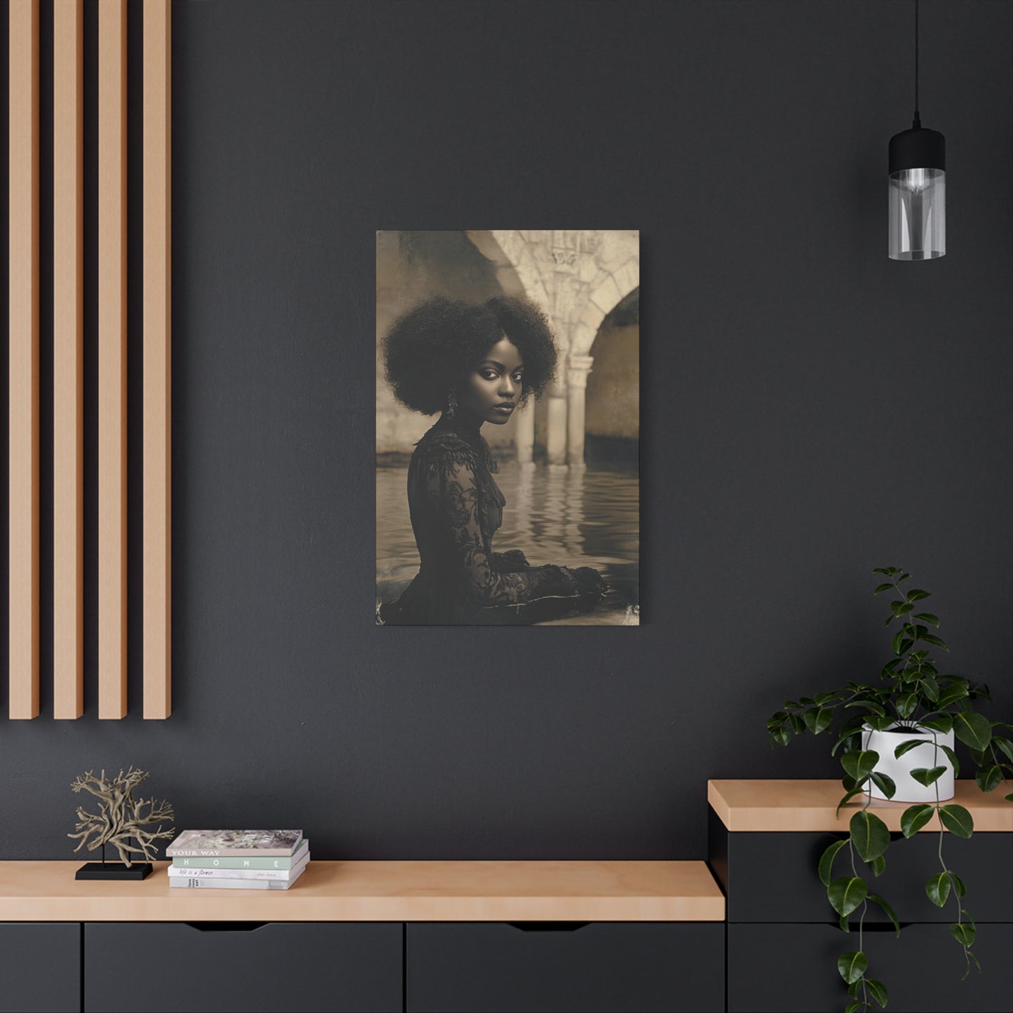 Black Woman in Black Dress - Natural Hair - Home Decor