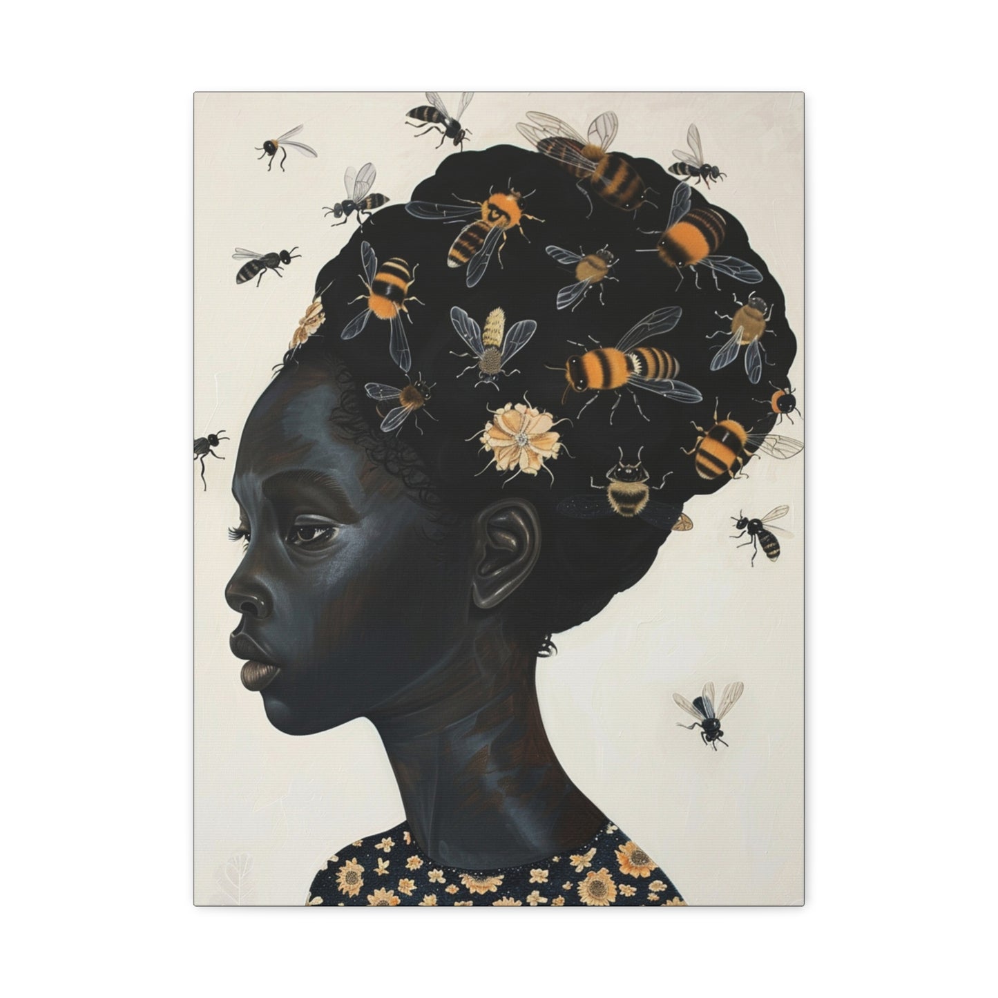 Beautiful Woman Bees and Flower Themes - Canvas Wall Art