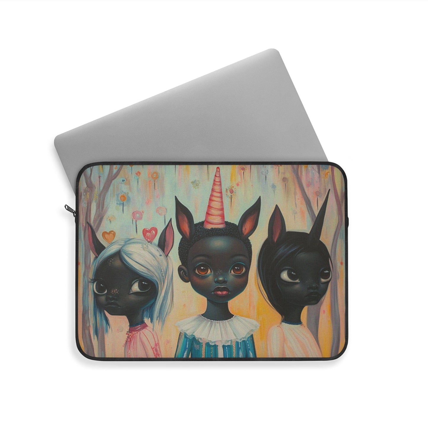 Fantasy Art - Black Unicorn Girls - Laptop Sleeve