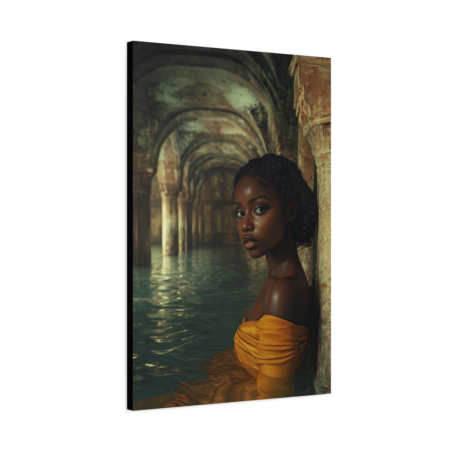 Black Woman in Vintage Yellow Dress Canvas Wall Art