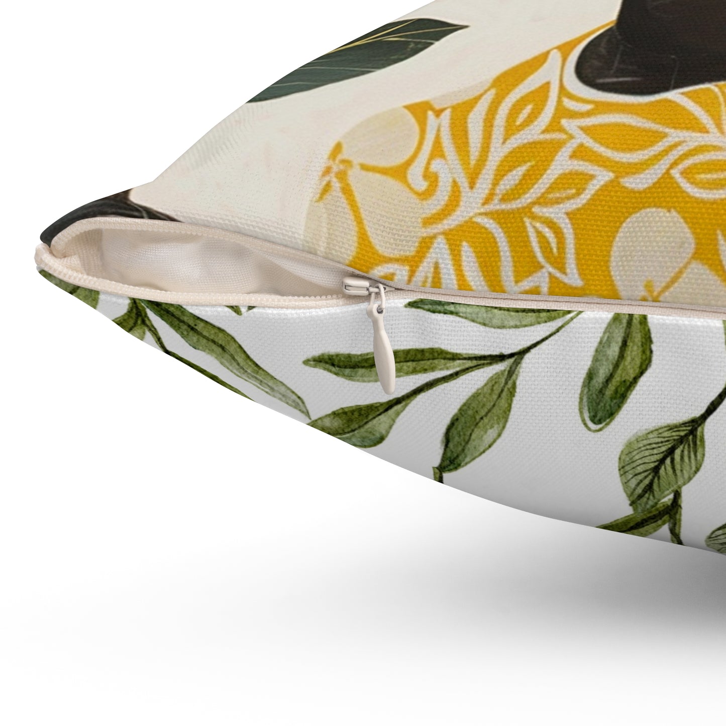 Black Woman, Yellow Bird & Flowers Art | Square Pillow with Zipper | 4 sizes