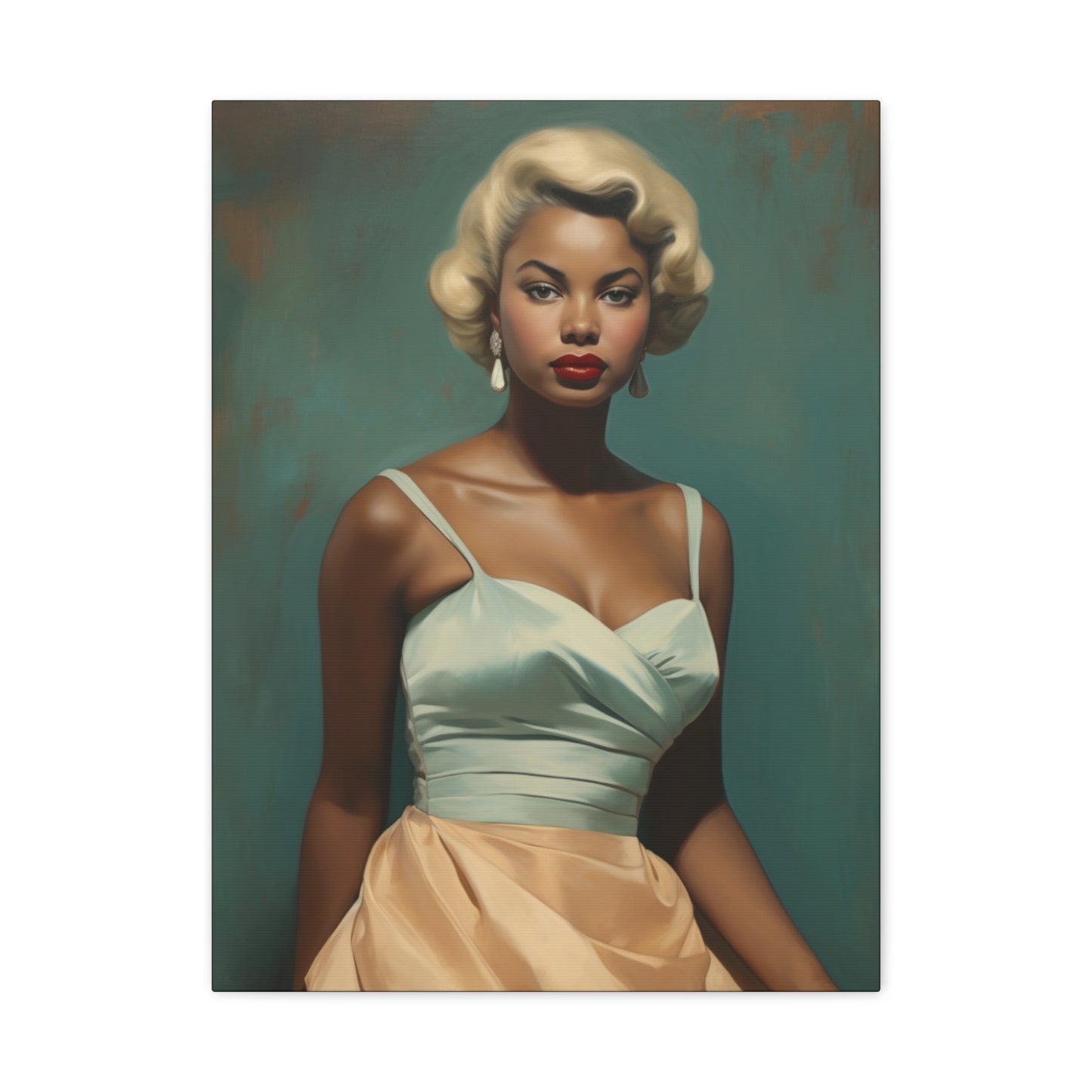 Hollywood Glam Black Woman, Blonde Hair – Blue & Gold Dress