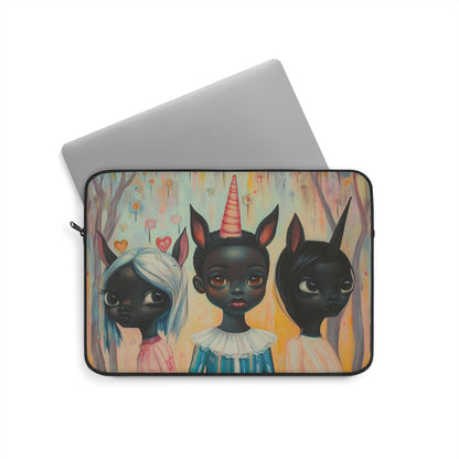 Fantasy Art - Black Unicorn Girls - Laptop Sleeve