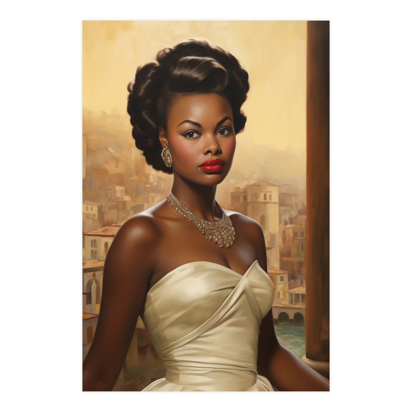Retro Hollywood Glam Black Woman Poster – Sophisticated Art for Home or Office
