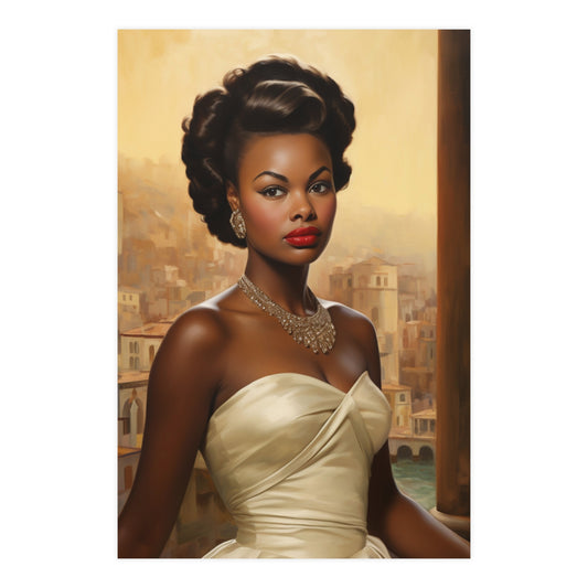 Retro Hollywood Glam Black Woman Poster – Sophisticated Art for Home or Office