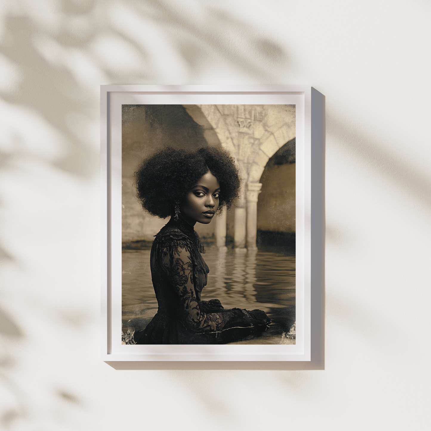 Black Woman in Black Dress - Natural Hair - Home Decor