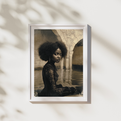 Black Woman in Black Dress - Natural Hair - Home Decor