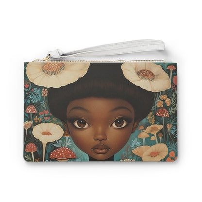 Black Mushroom Garden Fairy Vegan Clutch Bag